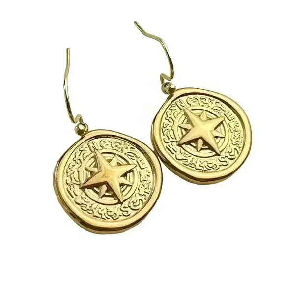 Compass gold coin earrings, nautical north star jewelry - Picture 2 of 11